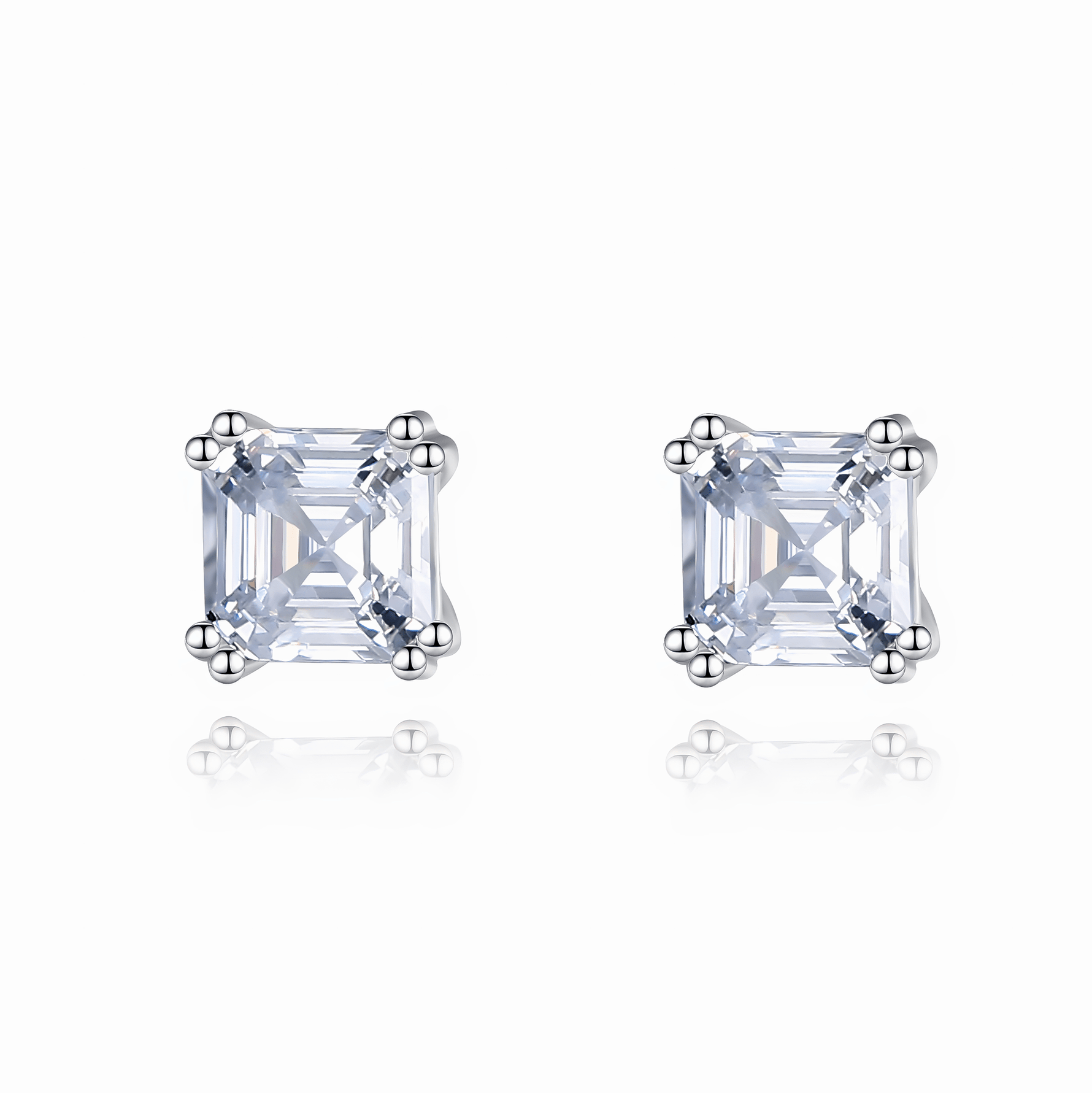 Classic Emerald - Cut CZ Sterling Silver Stud Earrings - NAFALUXE
