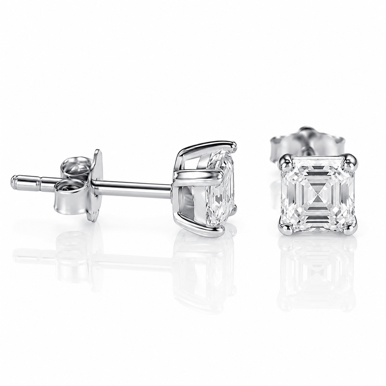 Classic Emerald-Cut CZ Sterling Silver Stud Earrings - NAFALUXE