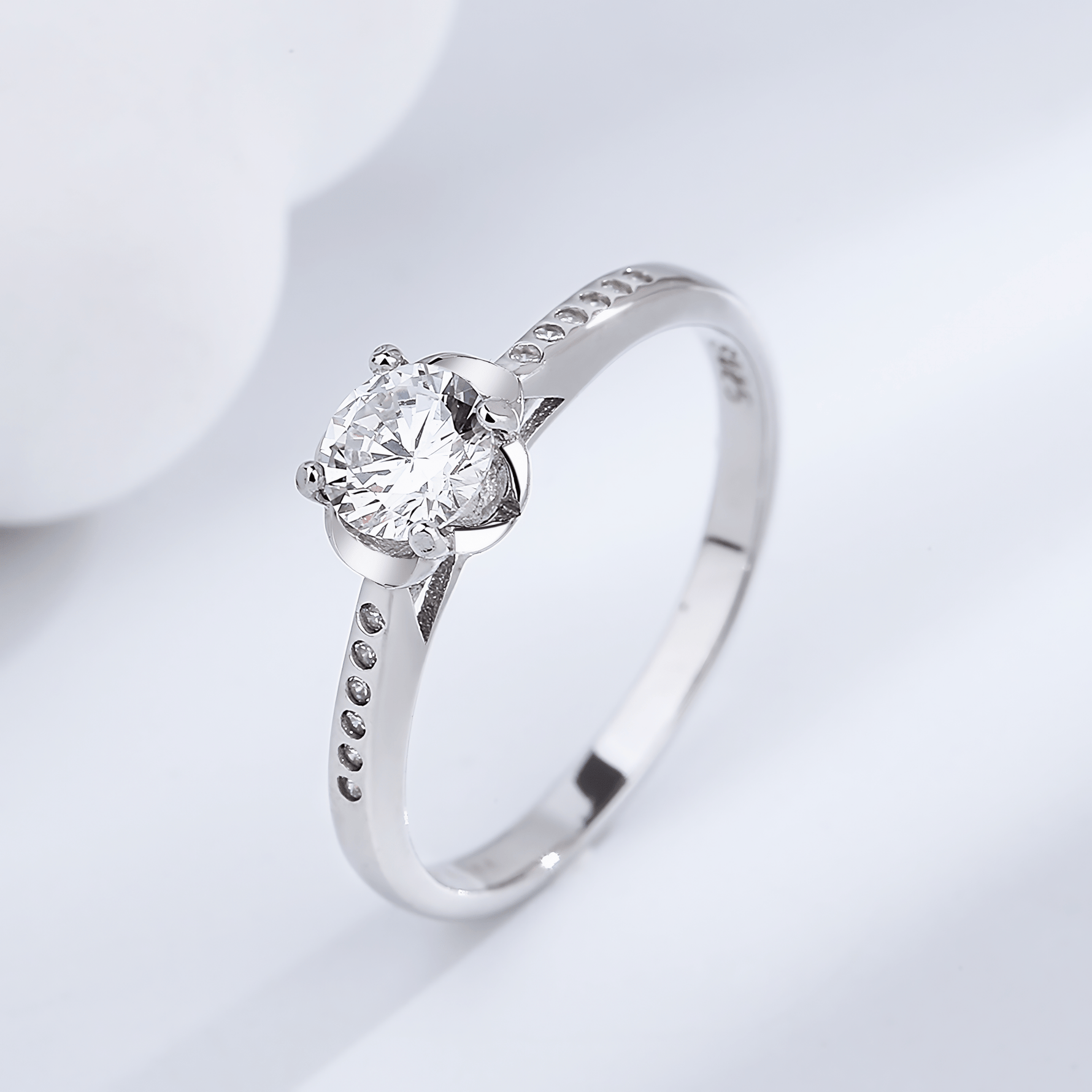 Classic Solitaire Elegance Ring in Sterling Silver with Side Accents - NAFALUXE