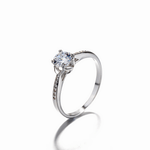 Classic Solitaire Elegance Ring in Sterling Silver with Side Accents - NAFALUXE