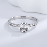 Classic Solitaire Elegance Ring in Sterling Silver with Side Accents - NAFALUXE