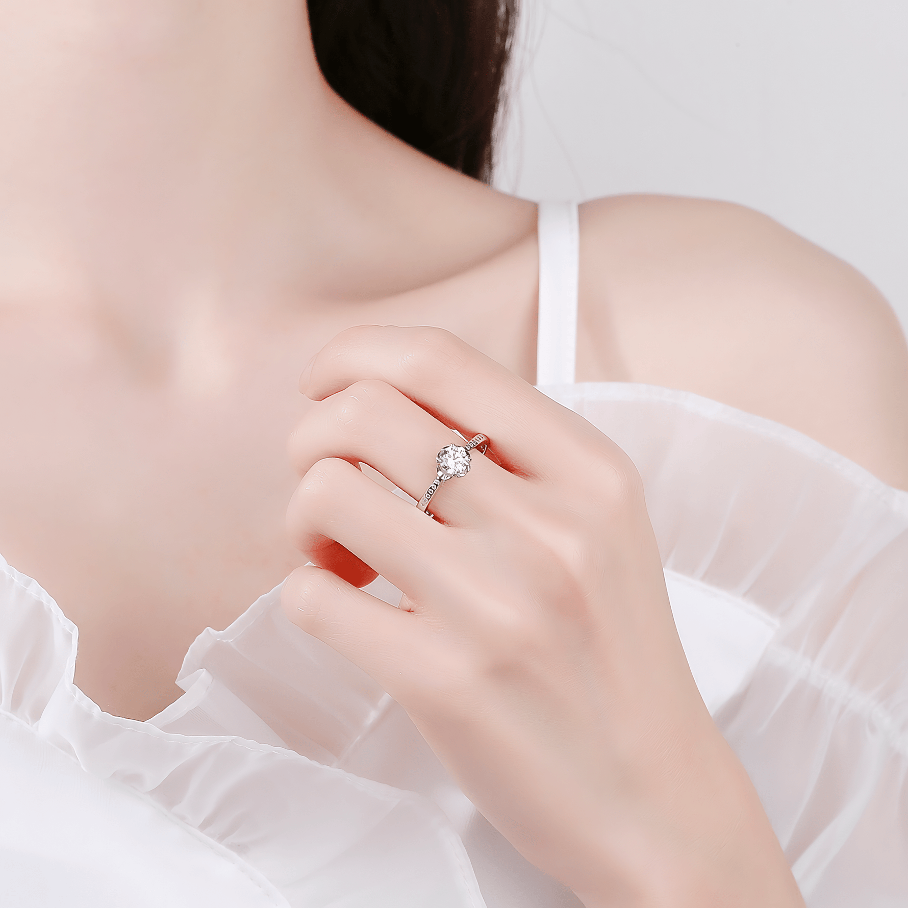 Classic Solitaire Elegance Ring in Sterling Silver with Side Accents - NAFALUXE