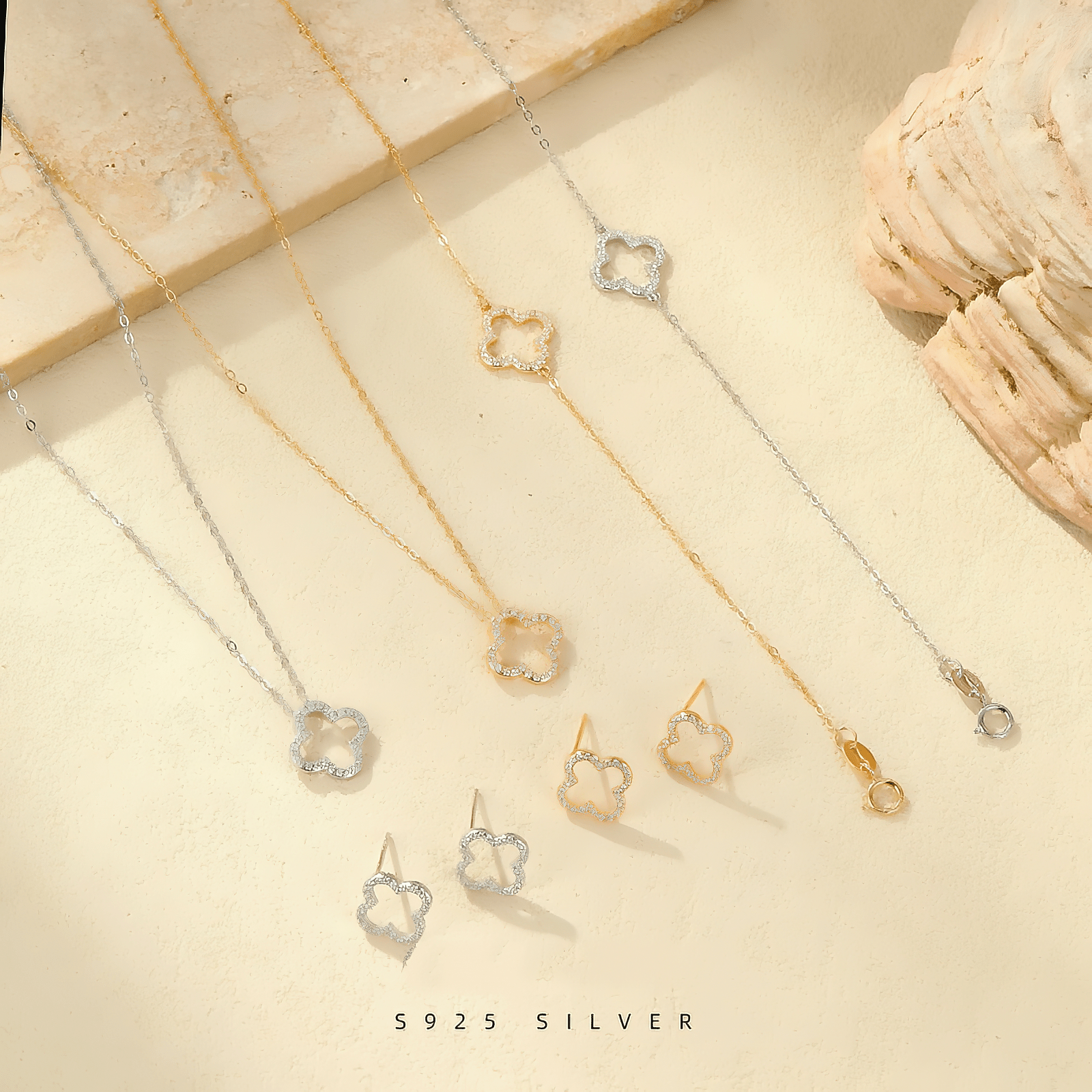 Clover Necklace & Bracelet Set – 925 Sterling Silver - NAFALUXE