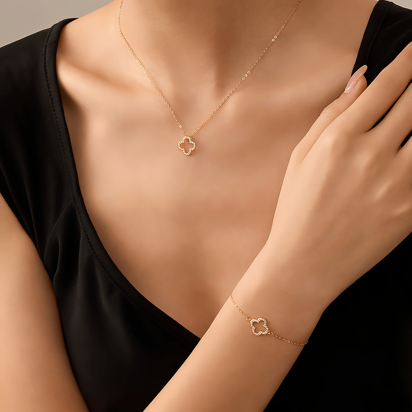 Clover Necklace & Bracelet Set – 925 Sterling Silver - NAFALUXE