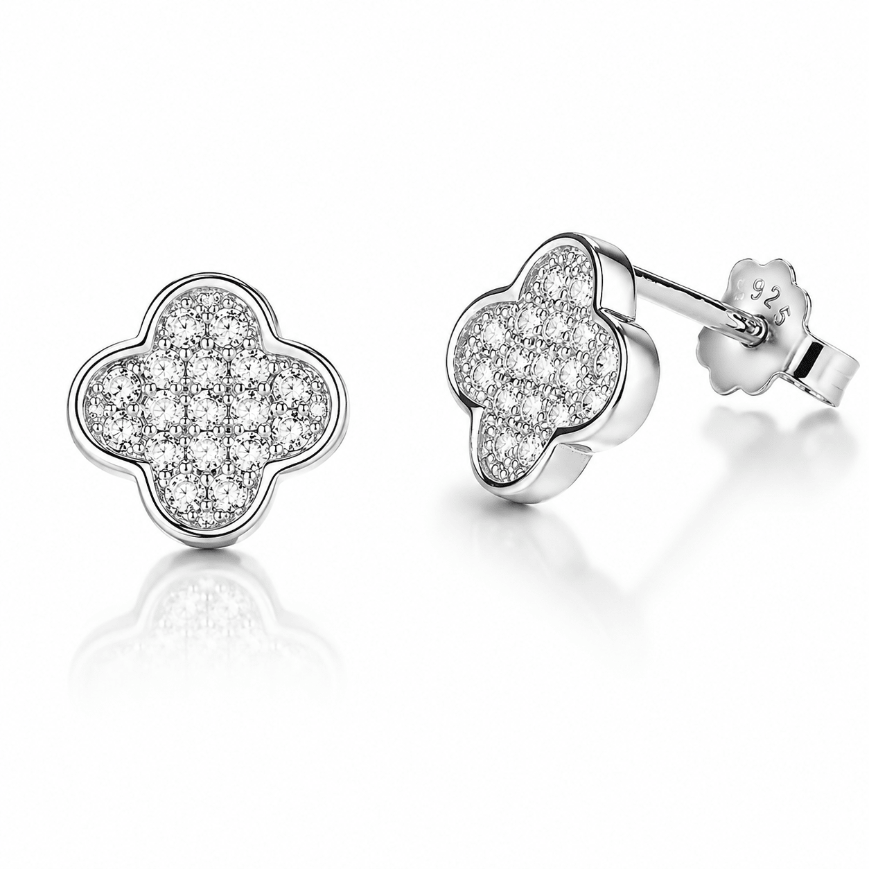 Clover Stud Earrings – Sterling Silver with Pave CZ Crystals - NAFALUXE