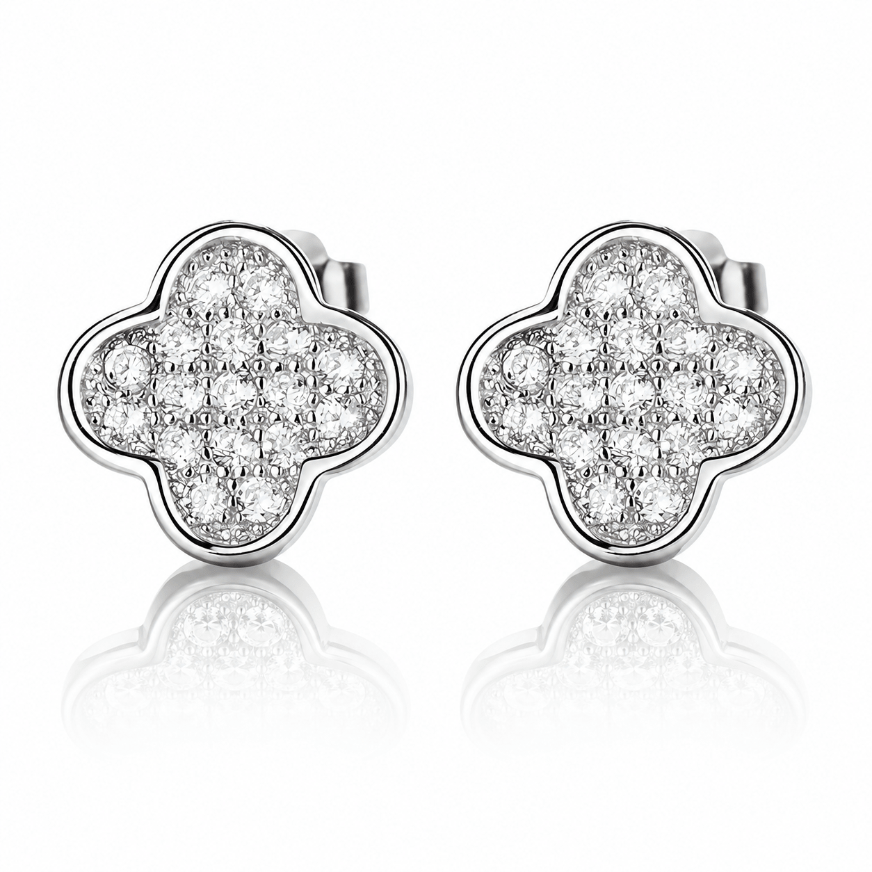 Clover Stud Earrings – Sterling Silver with Pave CZ Crystals - NAFALUXE