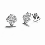 Clover Stud Earrings – Sterling Silver with Pave CZ Crystals - NAFALUXE