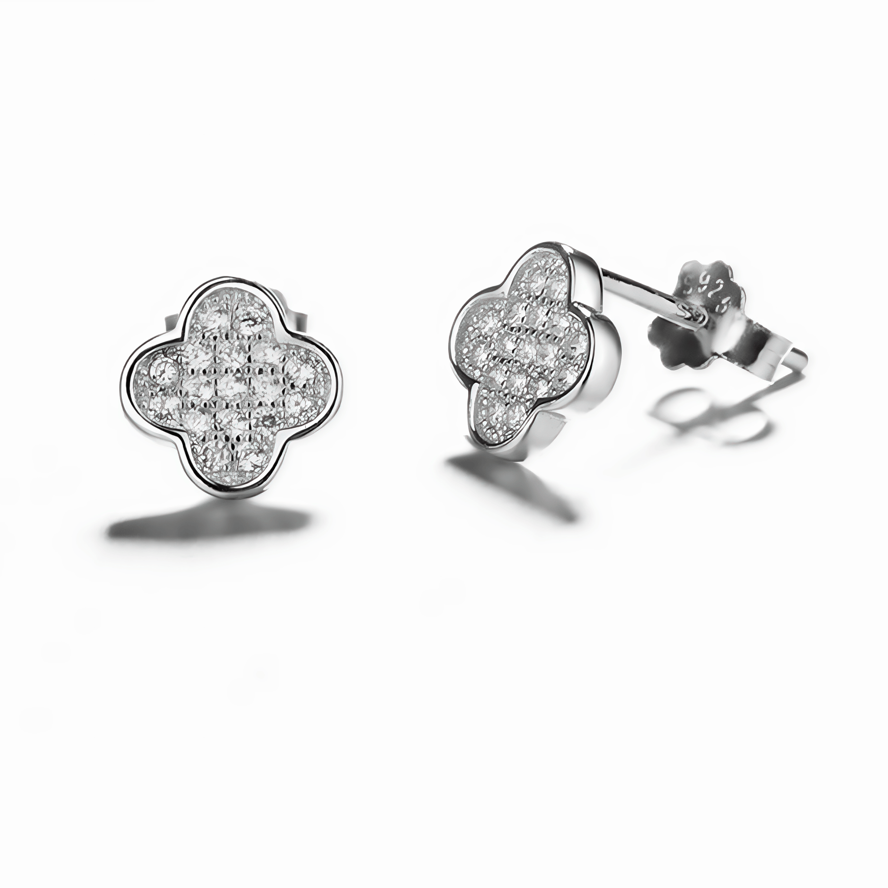 Clover Stud Earrings – Sterling Silver with Pave CZ Crystals - NAFALUXE