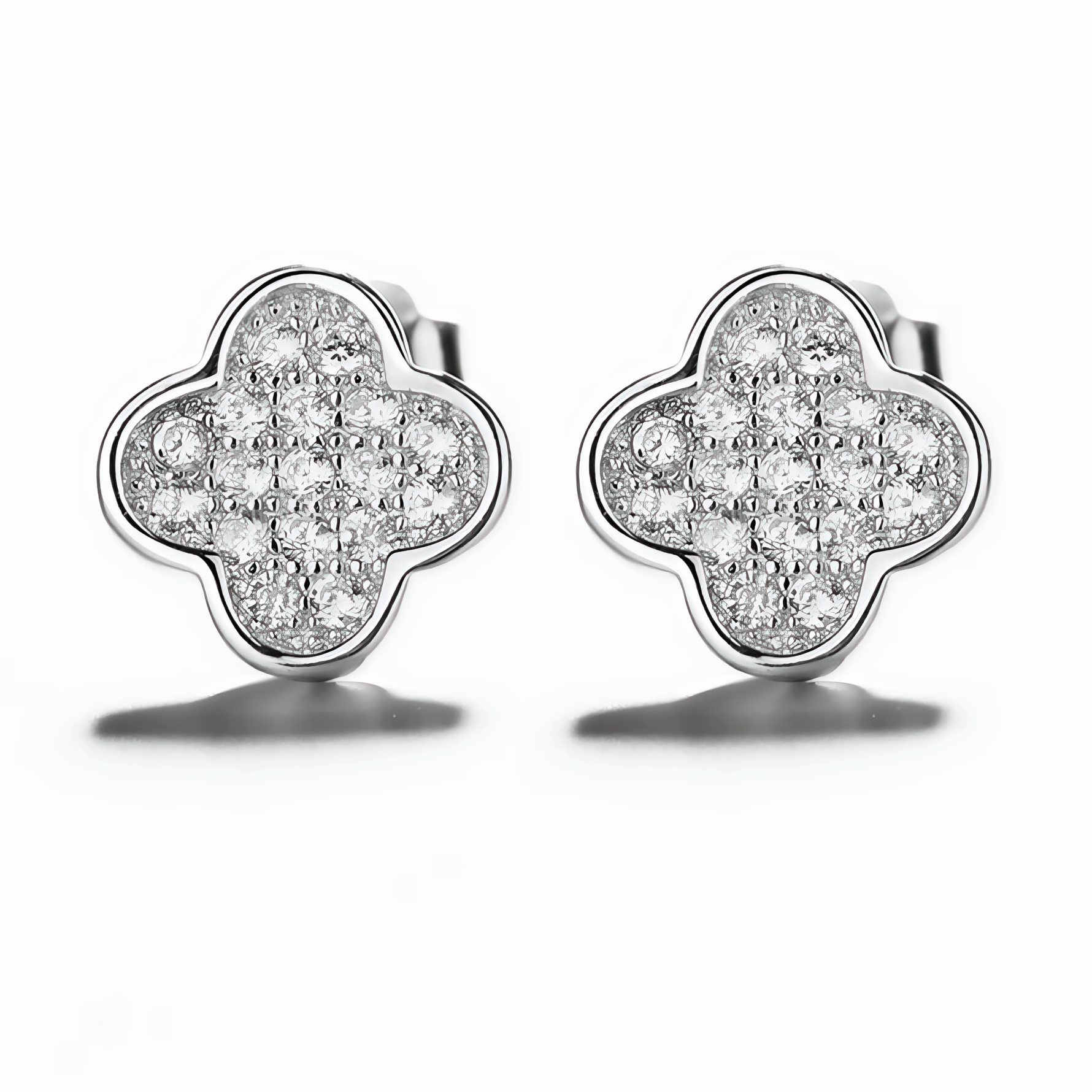 Clover Stud Earrings – Sterling Silver with Pave CZ Crystals - NAFALUXE