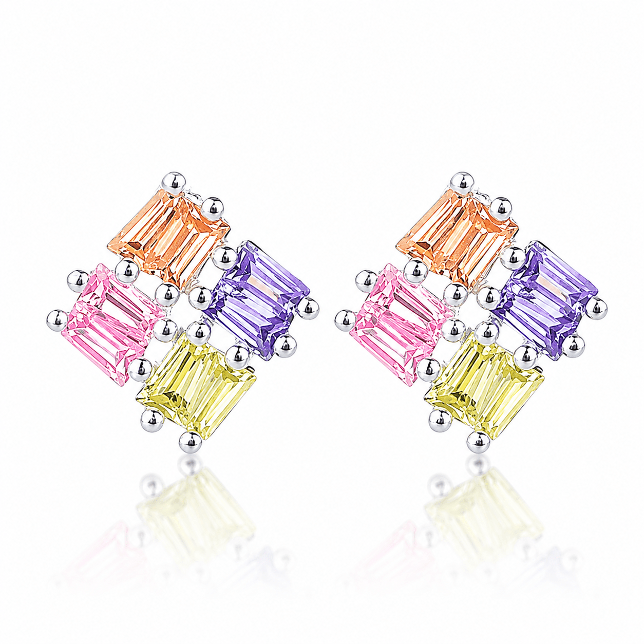 Colorful Baguette Stud Earrings | Multicolor AAA Cubic Zirconia | Geometric Design - NAFALUXE