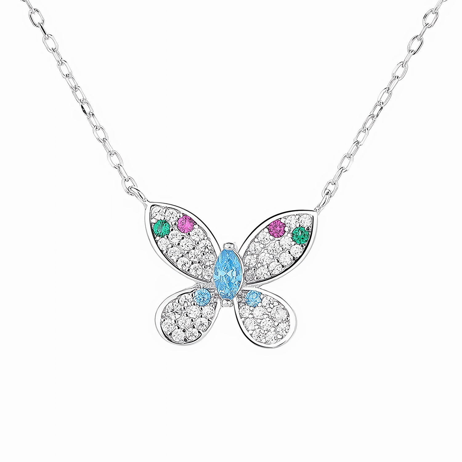 Colorful Butterfly Necklace in Sterling Silver - NAFALUXE