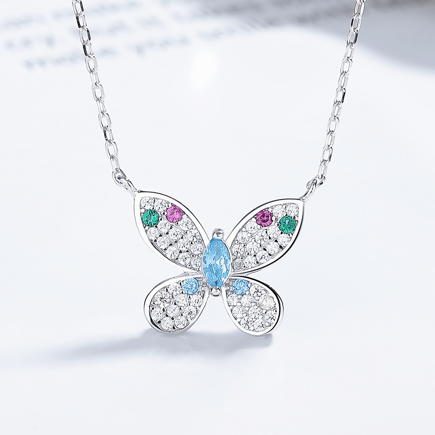 Colorful Butterfly Necklace in Sterling Silver - NAFALUXE