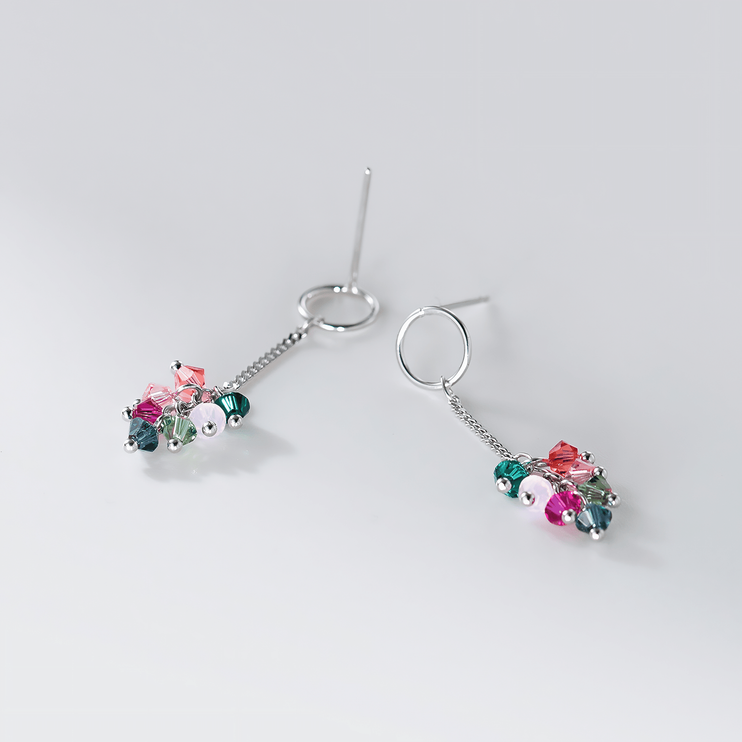 Colorful Crystal Drop Earrings in Sterling Silver - NAFALUXE