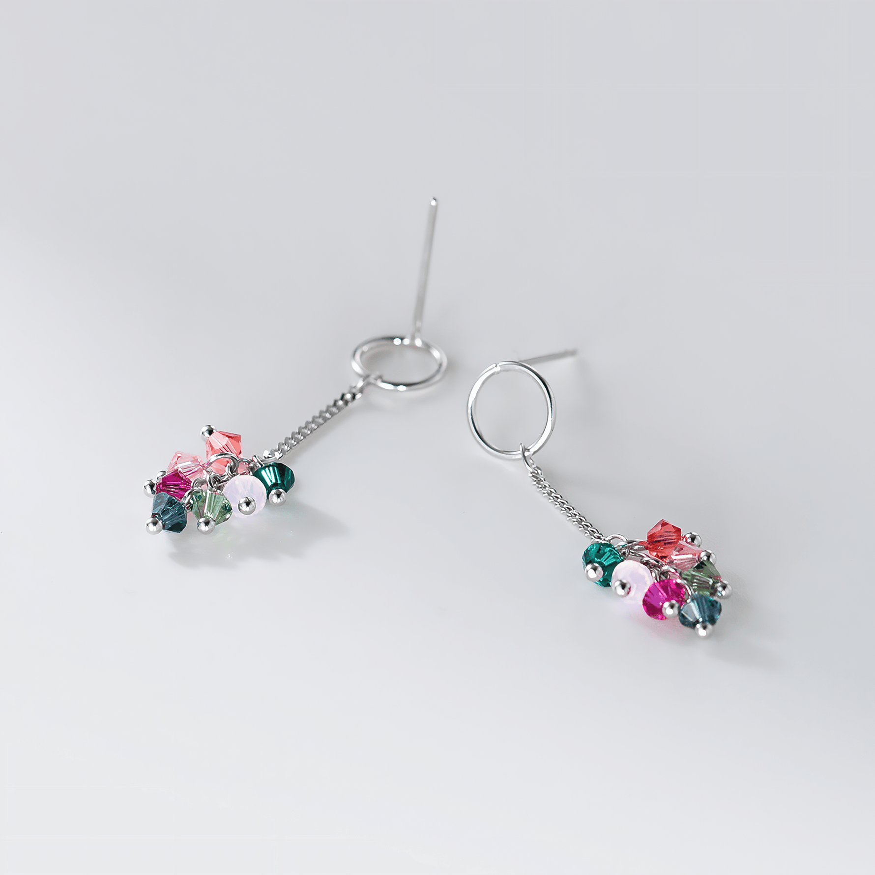 Colorful Crystal Drop Earrings in Sterling Silver - NAFALUXE