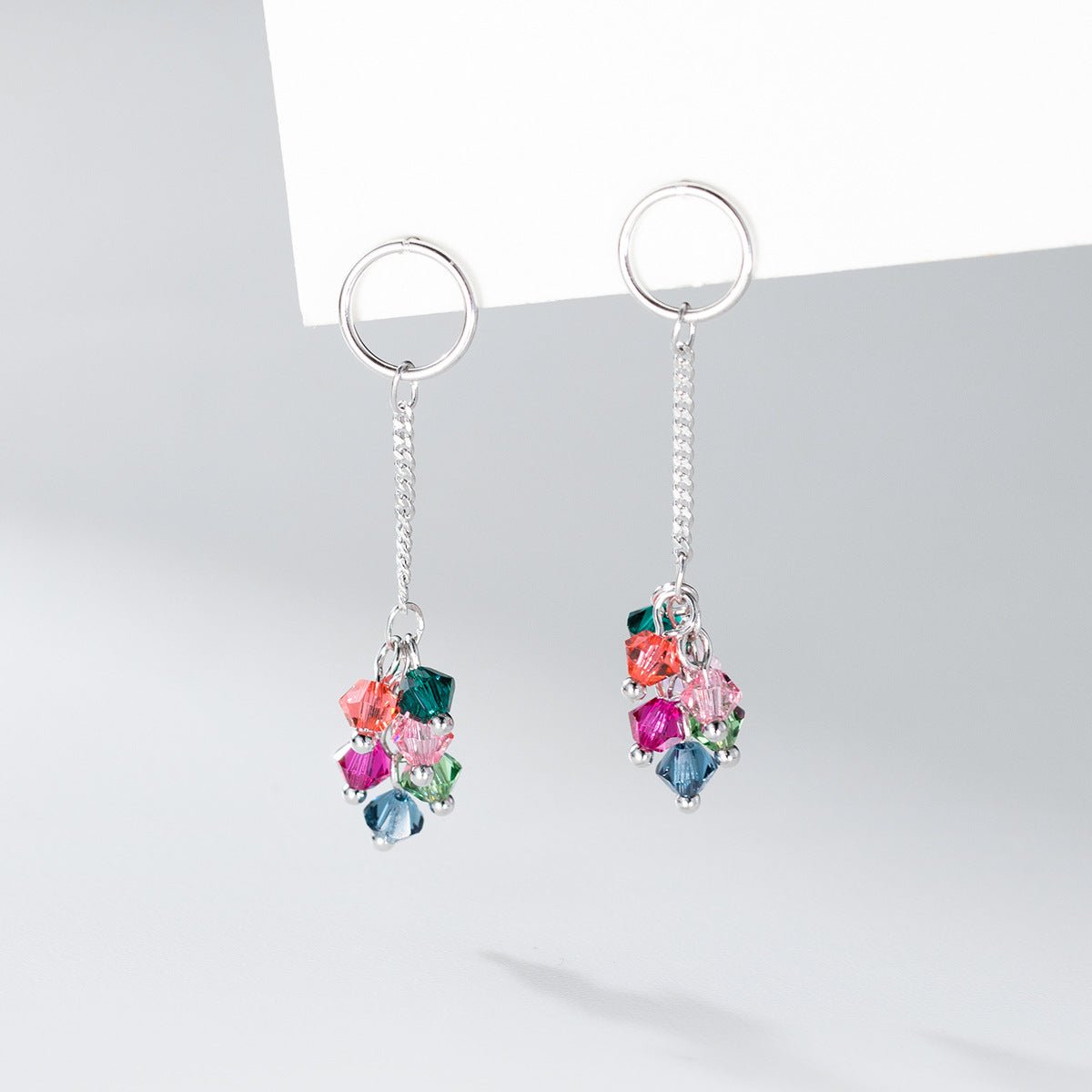 Colorful Crystal Drop Earrings in Sterling Silver - NAFALUXE