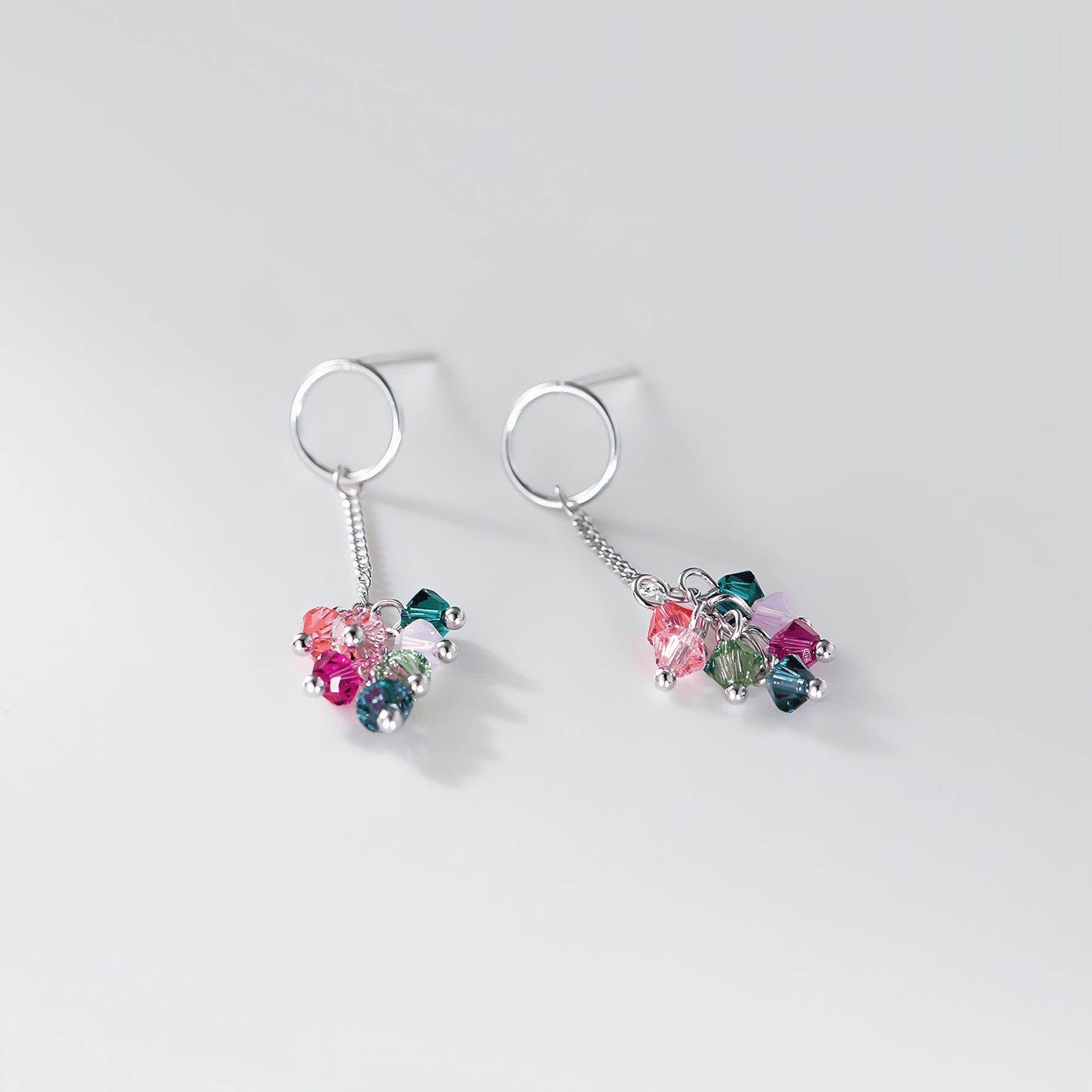 Colorful Crystal Drop Earrings in Sterling Silver - NAFALUXE