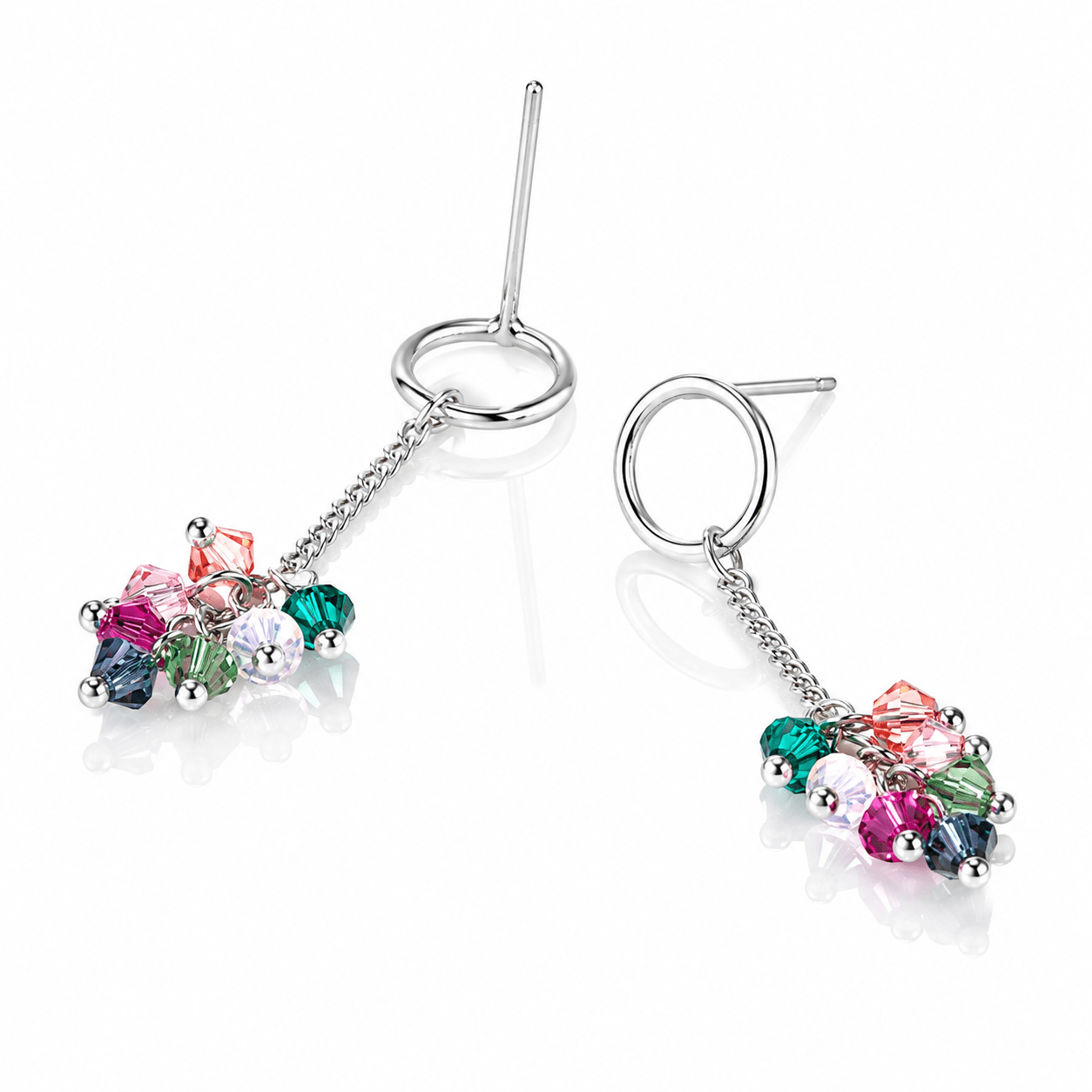 Colorful Crystal Drop Earrings in Sterling Silver - NAFALUXE