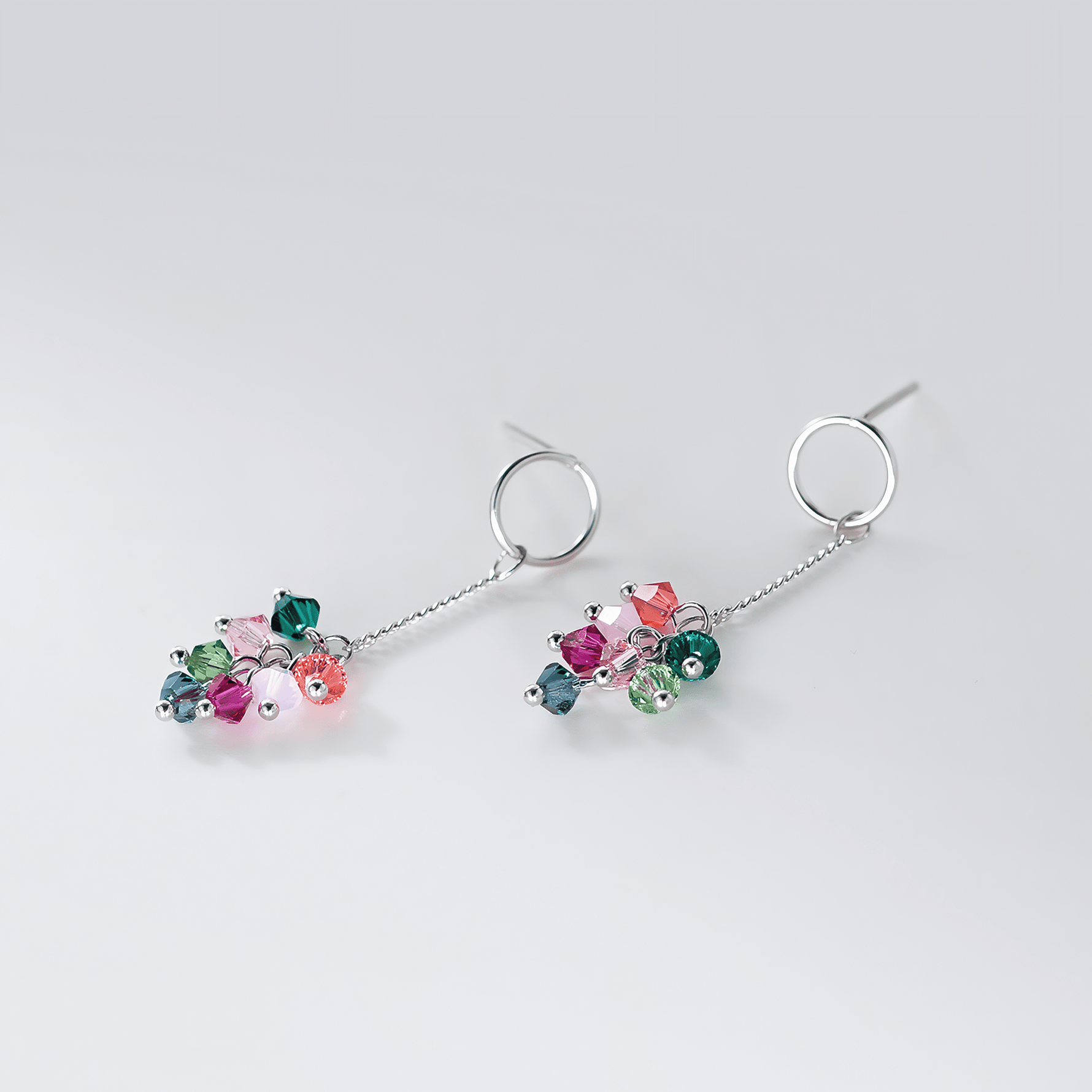 Colorful Crystal Drop Earrings in Sterling Silver - NAFALUXE