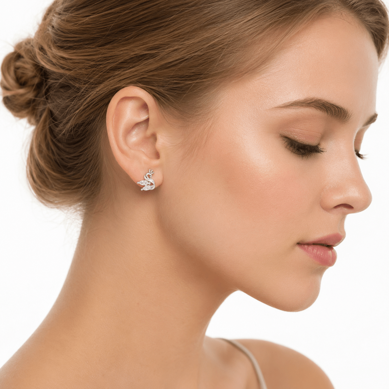 Crown Swan Stud Earrings with Marquise-Cut Crystals - NAFALUXE