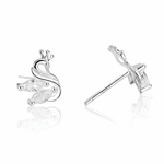 Crown Swan Stud Earrings with Marquise-Cut Crystals - NAFALUXE