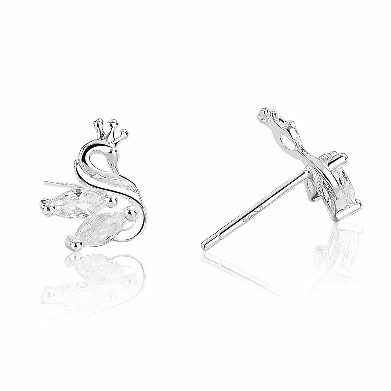 Crown Swan Stud Earrings with Marquise-Cut Crystals - NAFALUXE