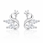 Crown Swan Stud Earrings with Marquise-Cut Crystals - NAFALUXE