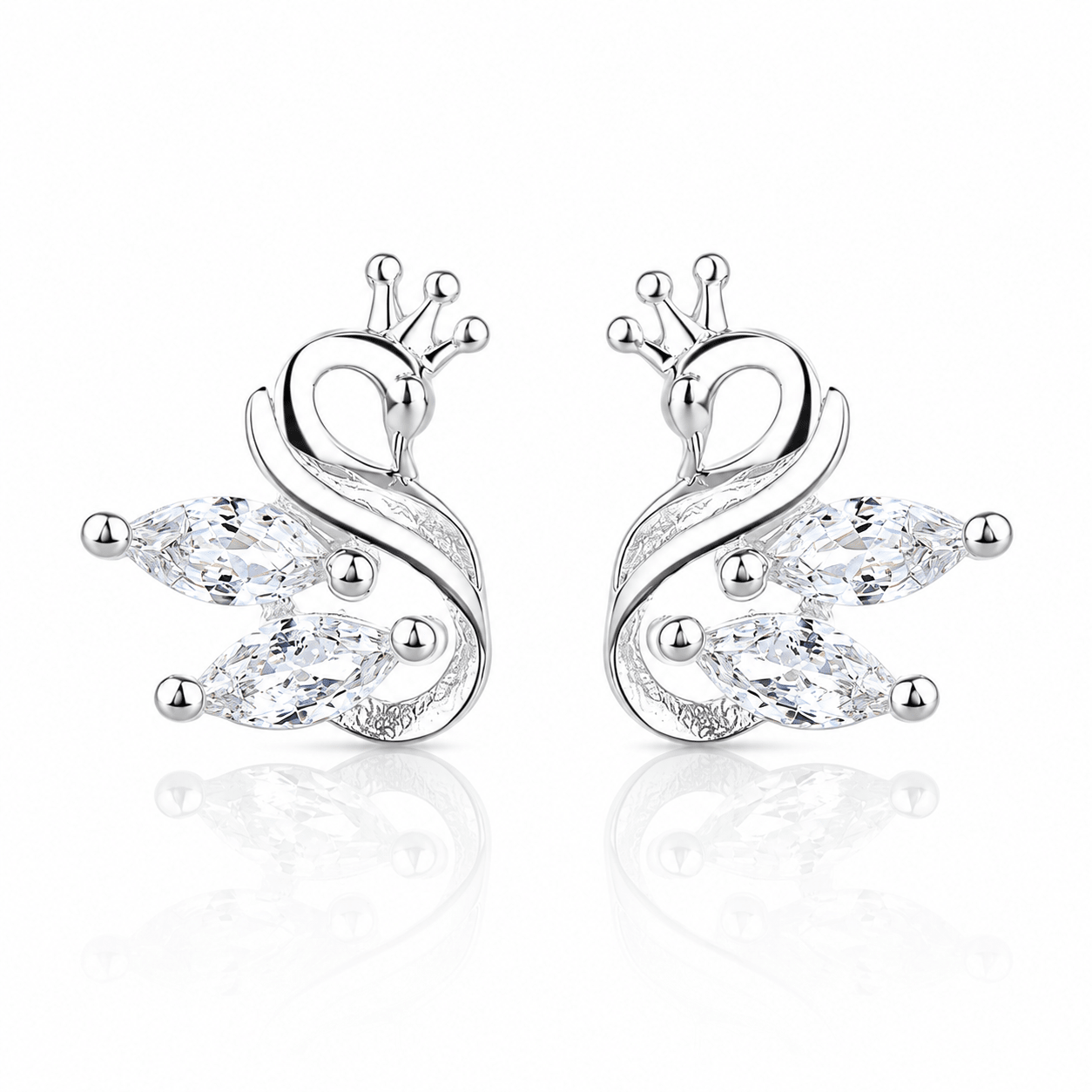 Crown Swan Stud Earrings with Marquise-Cut Crystals - NAFALUXE