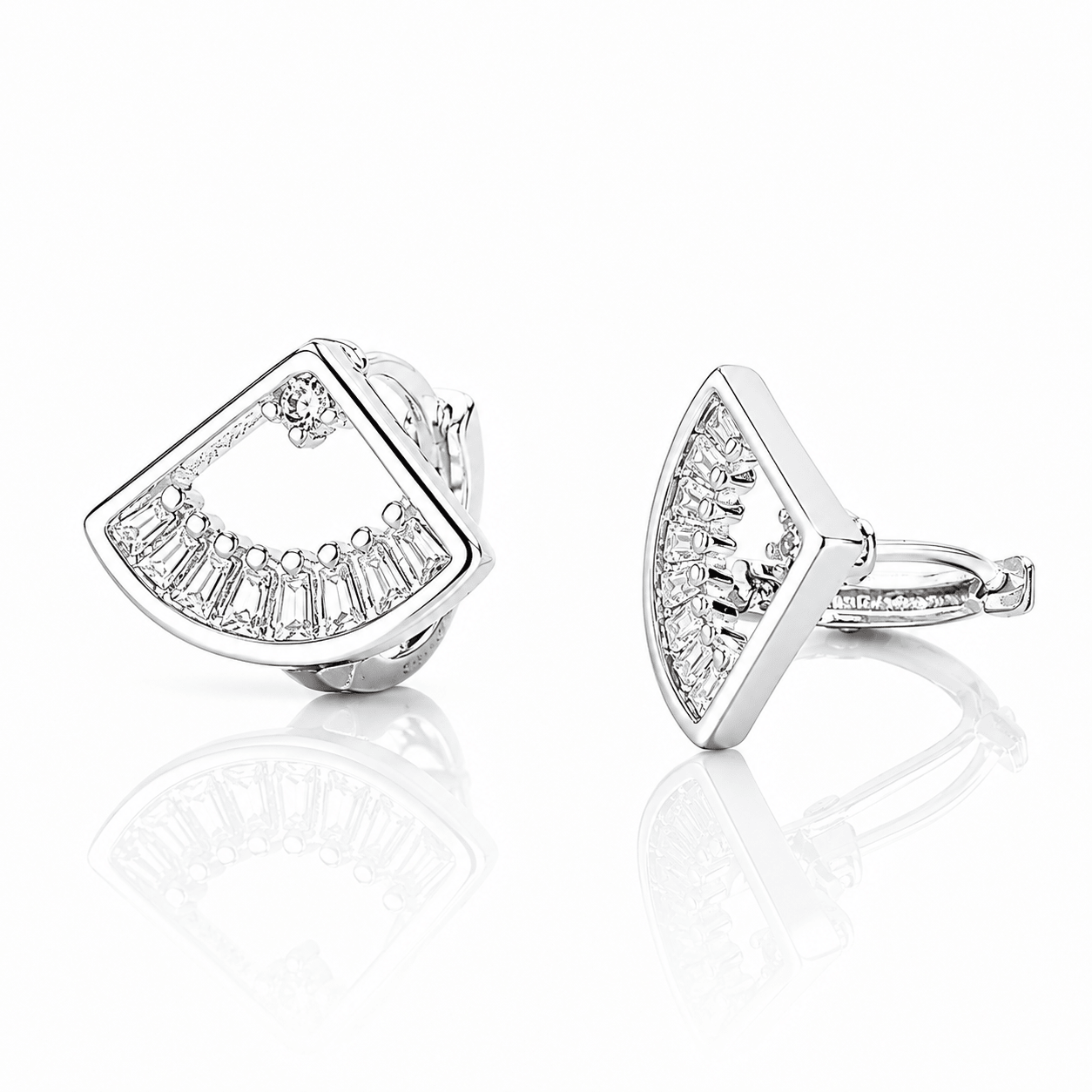 Crystal Fan Stud Earrings – 925 Silver - NAFALUXE