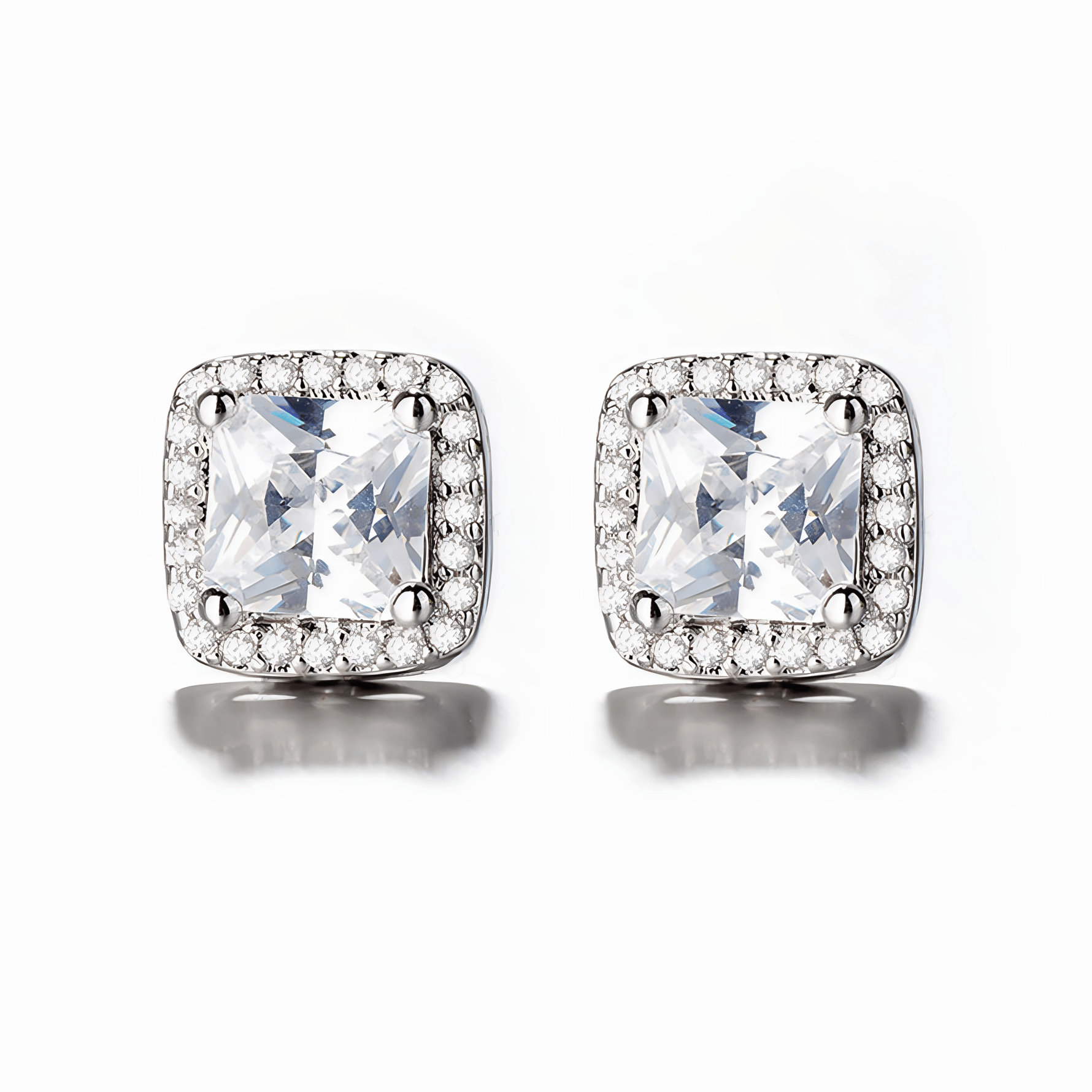 Cushion Cut Halo Stud Earrings – Sterling Silver with CZ Crystals - NAFALUXE