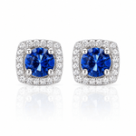 Cushion Stud Earrings with Blue Center and Halo AAA Cubic Zirconia - NAFALUXE