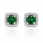 Cushion Stud Earrings with Green Center and Halo AAA Cubic Zirconia - NAFALUXE