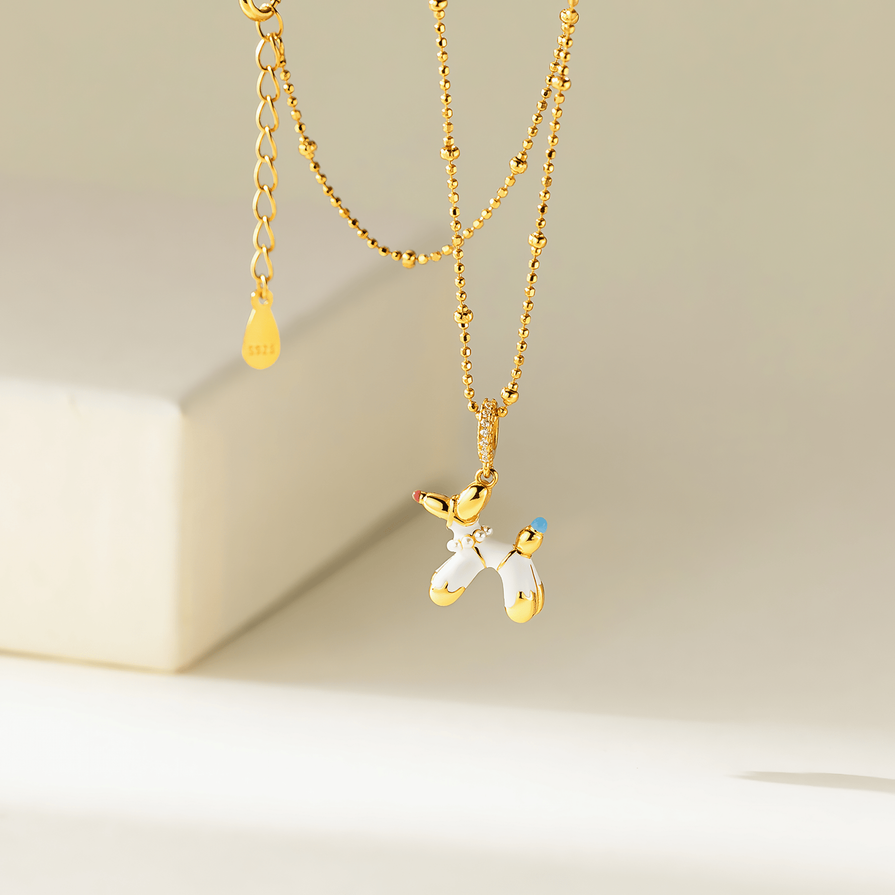 Cute Balloon Dog Pendant Necklace in Gold - Plated Sterling Silver - NAFALUXE