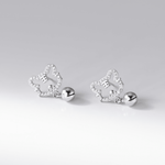 Cute Cat Bell Stud Earrings – 925 Sterling Silver CZ Kitty Earrings - NAFALUXE