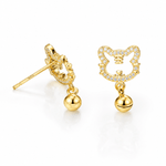 Cute Cat Bell Stud Earrings – 925 Sterling Silver CZ Kitty Earrings - NAFALUXE