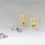 Cute Cat Bell Stud Earrings – 925 Sterling Silver CZ Kitty Earrings - NAFALUXE