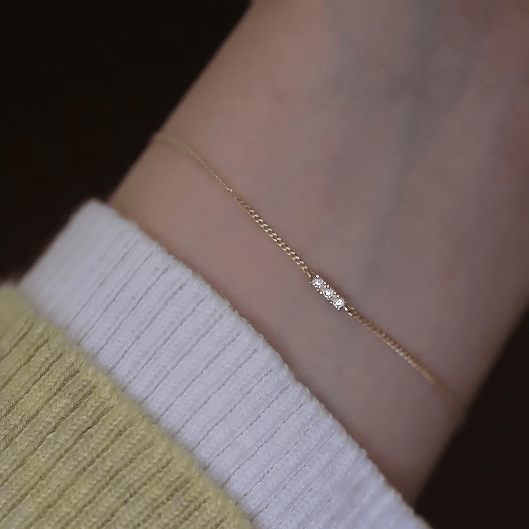 Dainty Gold Plated Bracelet with Three Zircon Stones - NAFALUXE