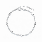 Dainty Heart Link Bracelet with Sparkling Stones Sterling Silver 925 - NAFALUXE