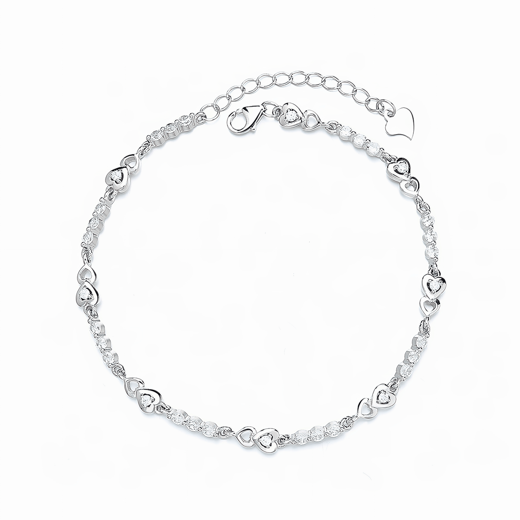 Dainty Heart Link Bracelet with Sparkling Stones Sterling Silver 925 - NAFALUXE
