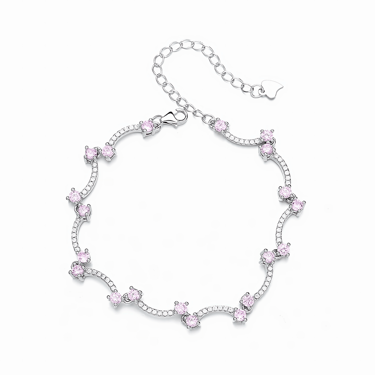 Delicate Pink Arc Link Bracelet Sterling Silver 925 - NAFALUXE