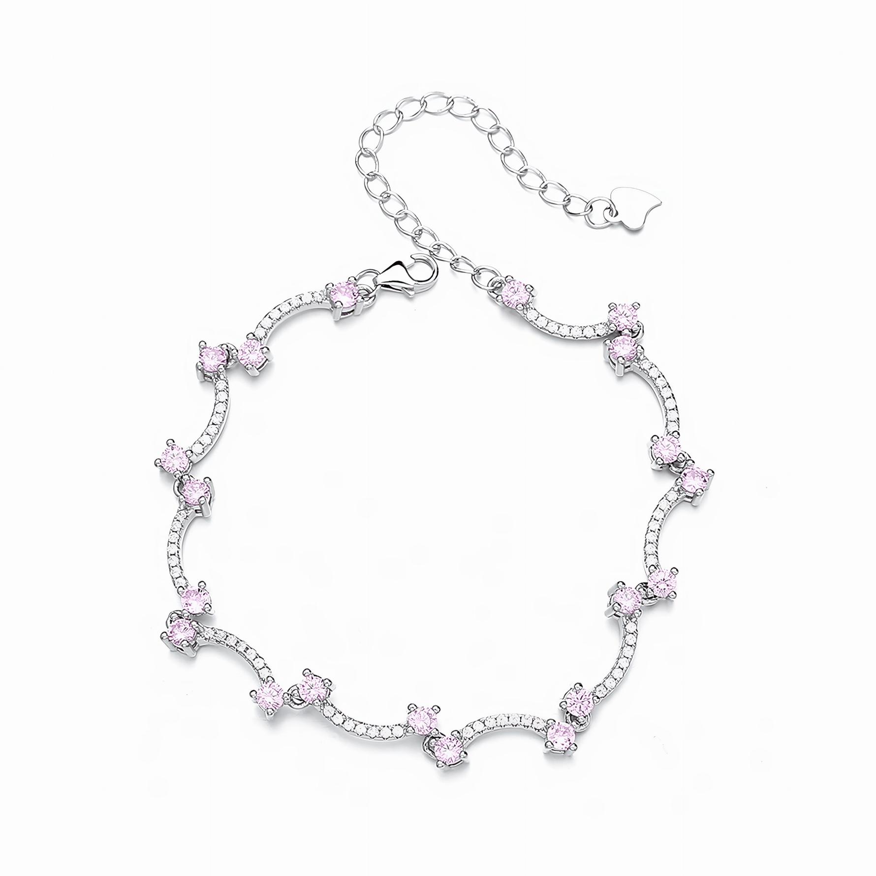 Delicate Pink Arc Link Bracelet Sterling Silver 925 - NAFALUXE