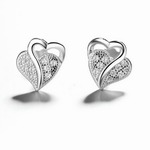 Double Heart Stud Earrings – Sterling Silver with CZ Crystals - NAFALUXE