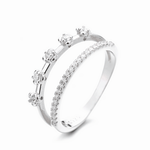 Duo Radiance – Sterling Silver Double Row Ring with Solitaire CZ Accents & Pavé Band - NAFALUXE