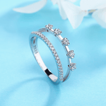 Duo Radiance – Sterling Silver Double Row Ring with Solitaire CZ Accents & Pavé Band - NAFALUXE