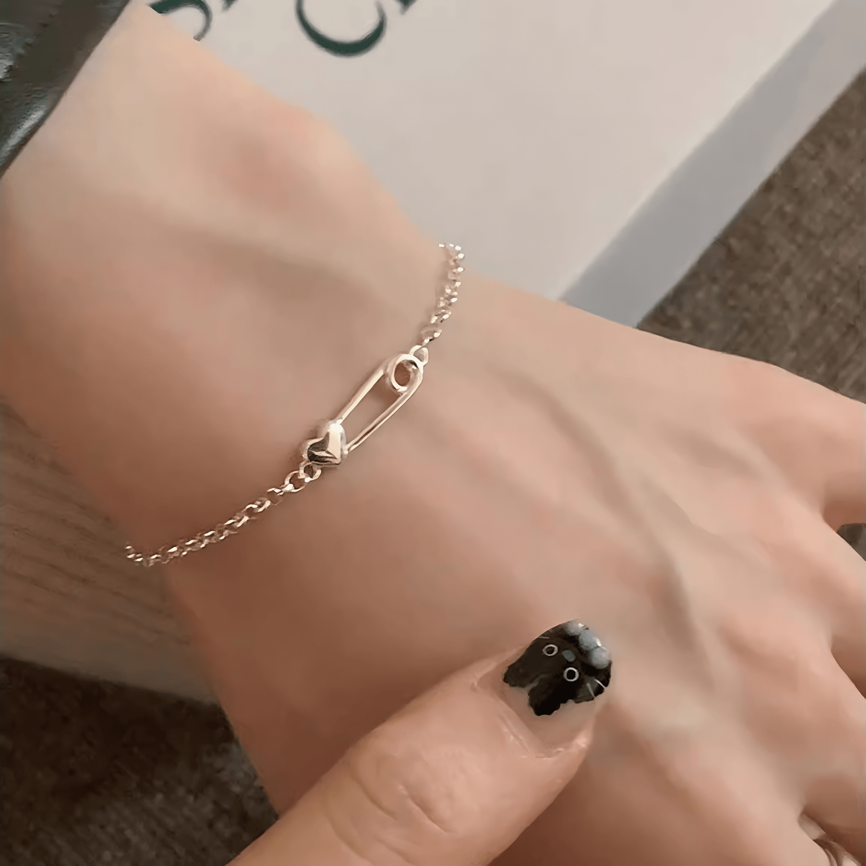 Edgy Heart & Pin Charm Bracelet – 925 Silver - NAFALUXE