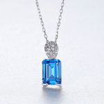 Elegant Blue Emerald - Cut CZ Sterling Silver Pendant Necklace - NAFALUXE