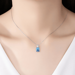 Elegant Blue Emerald - Cut CZ Sterling Silver Pendant Necklace - NAFALUXE