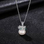 Elegant Crown Pearl Pendant Necklace with Green CZ Accents - NAFALUXE