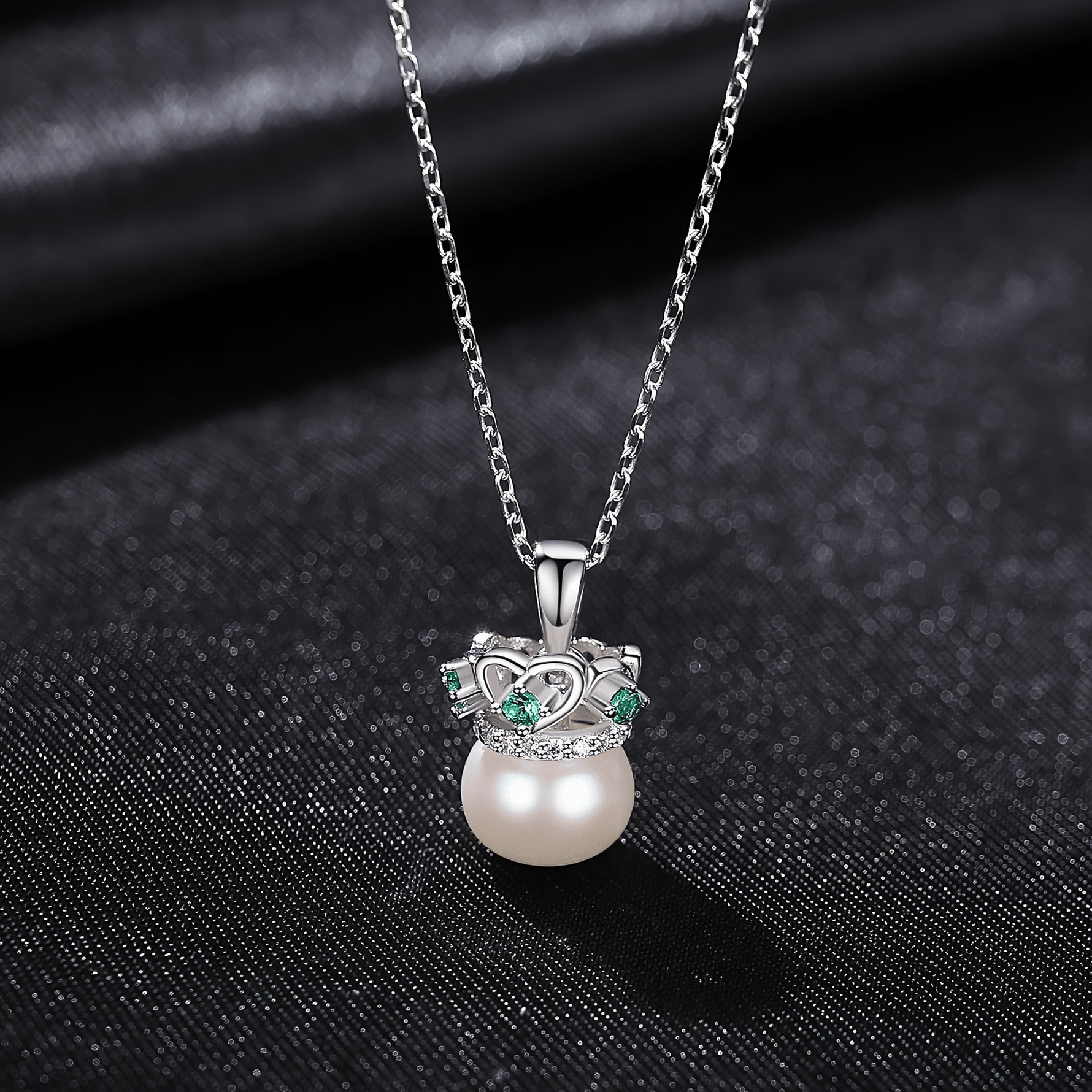 Elegant Crown Pearl Pendant Necklace with Green CZ Accents - NAFALUXE