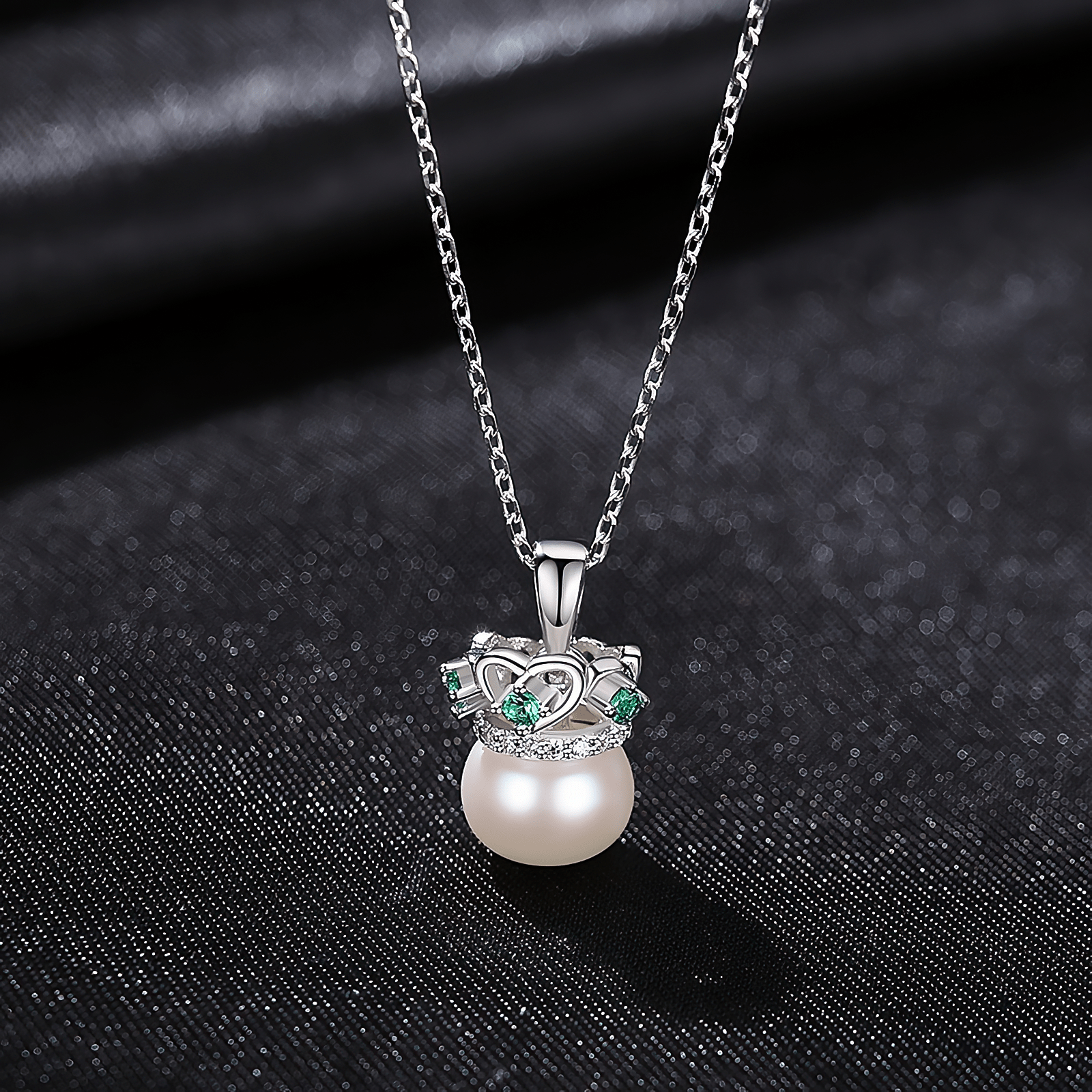 Elegant Crown Pearl Pendant Necklace with Green CZ Accents - NAFALUXE