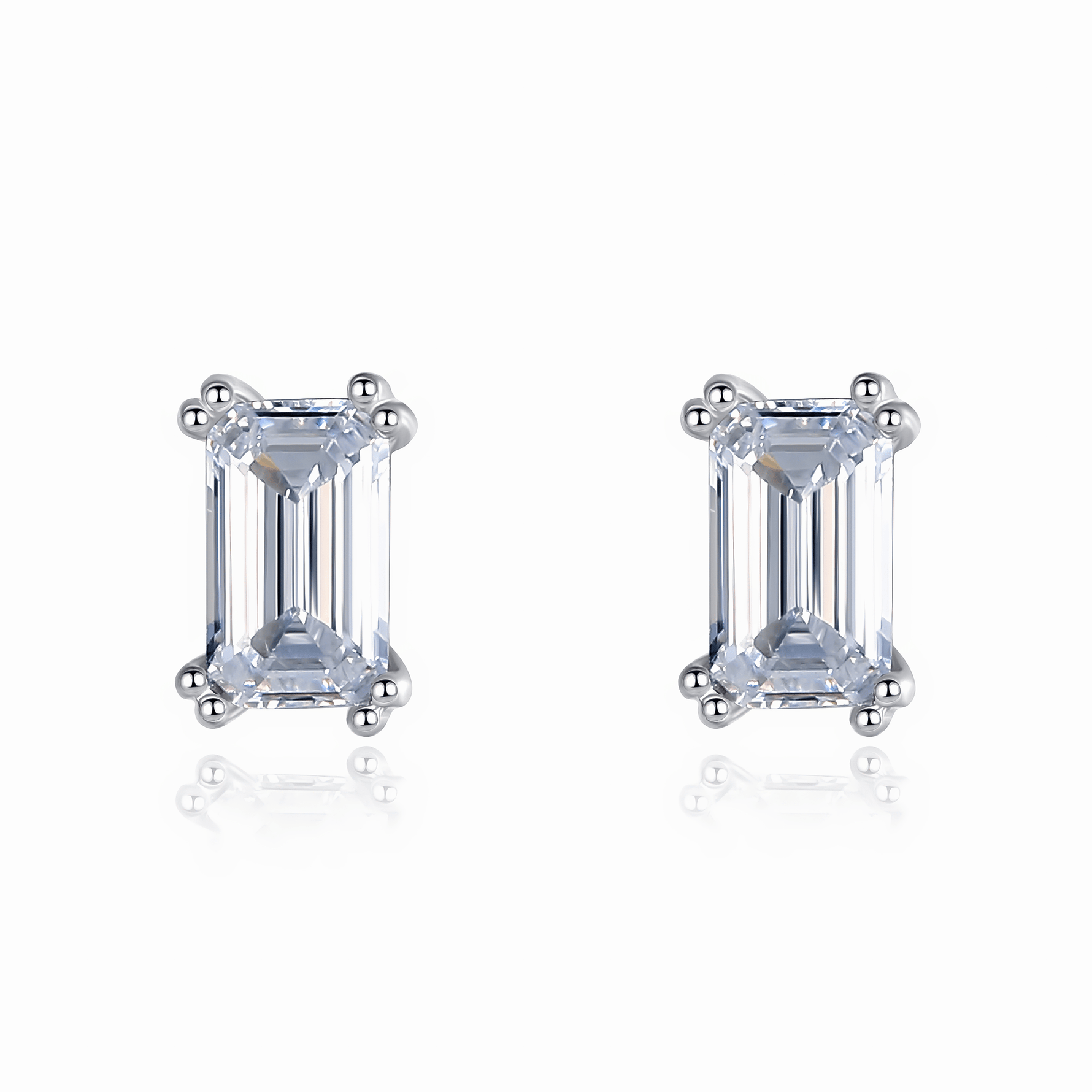 Elegant Emerald - Cut CZ Sterling Silver Stud Earrings - NAFALUXE
